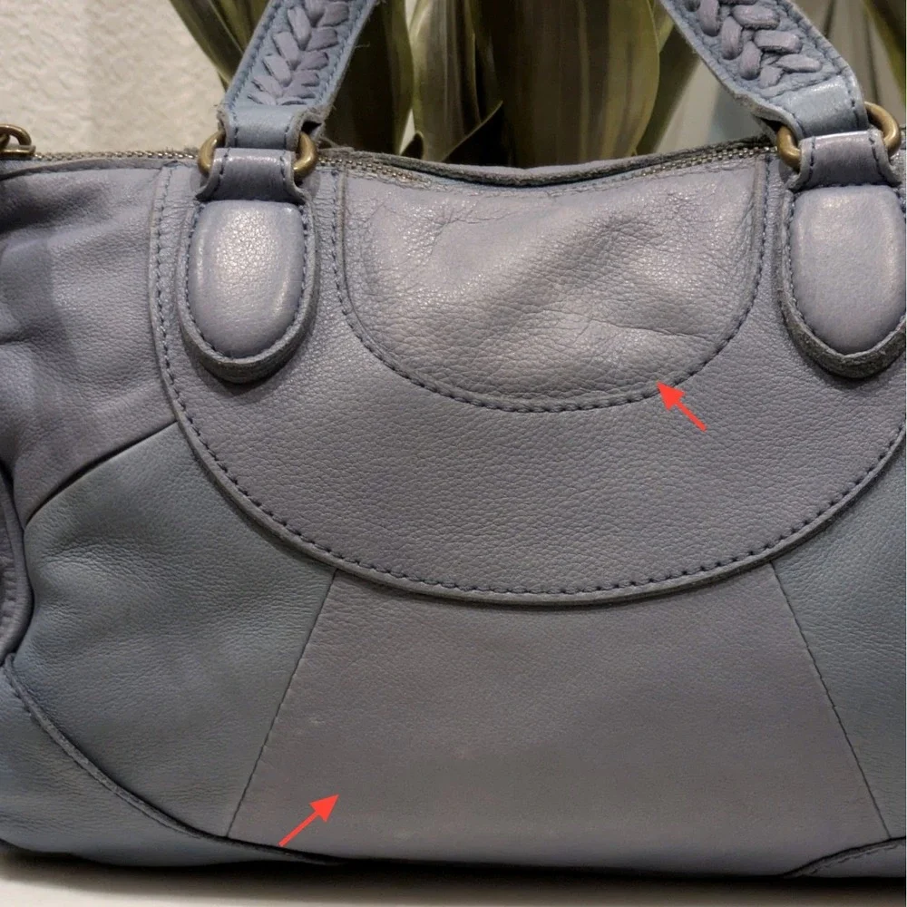 Liebeskind Berlin Satchel Bag Medium Sz Real Leather Blue Braided Crossbody Boho
